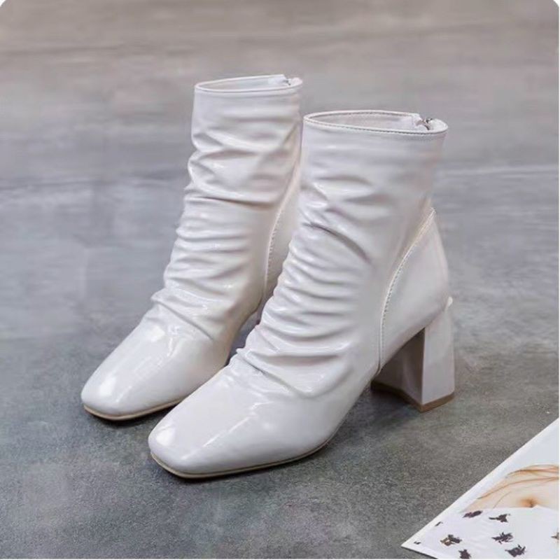 Bốt nhăn  da bóng cao  cổ 2 màu  (ảnh thật) | BigBuy360 - bigbuy360.vn