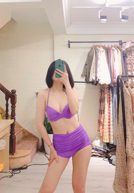 Bikini tím khoai môn cạp cao che bụng