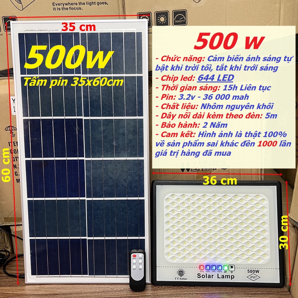 Đèn Năng Lượng Mặt Trời, Đèn Led Chống Lóa Cao Cấp 2023 100W,200W,500W Khung Nhôm Bảo hành 2 năm