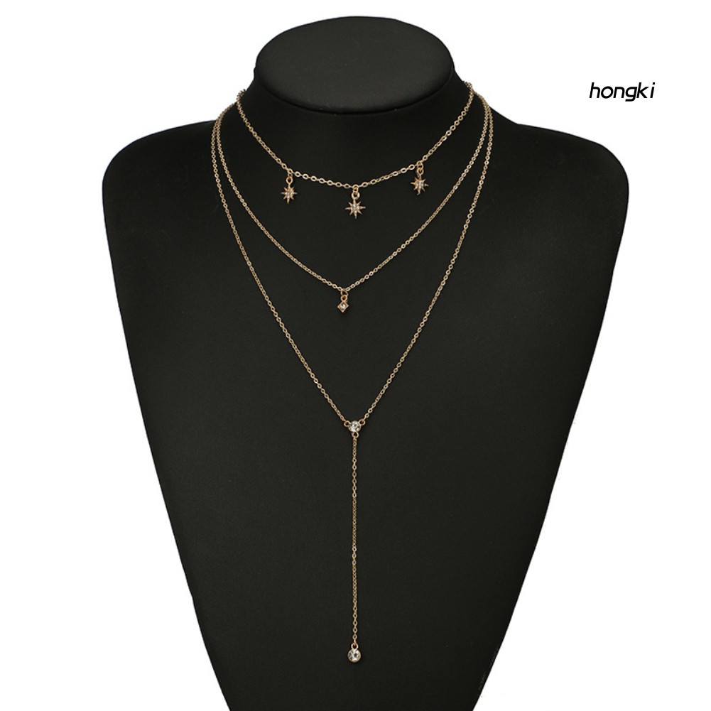 Vòng cổ nhiều lớp mặt hình ngôi sao đính đá nhân tạo thời trang cho nữ
