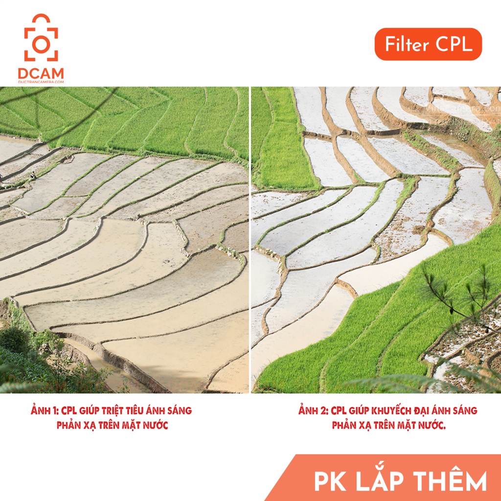 FILTER CPL kính lọc đường kính phi 49mm, 52mm, 58mm, 62mm, 67mm, 72mm, 77mm