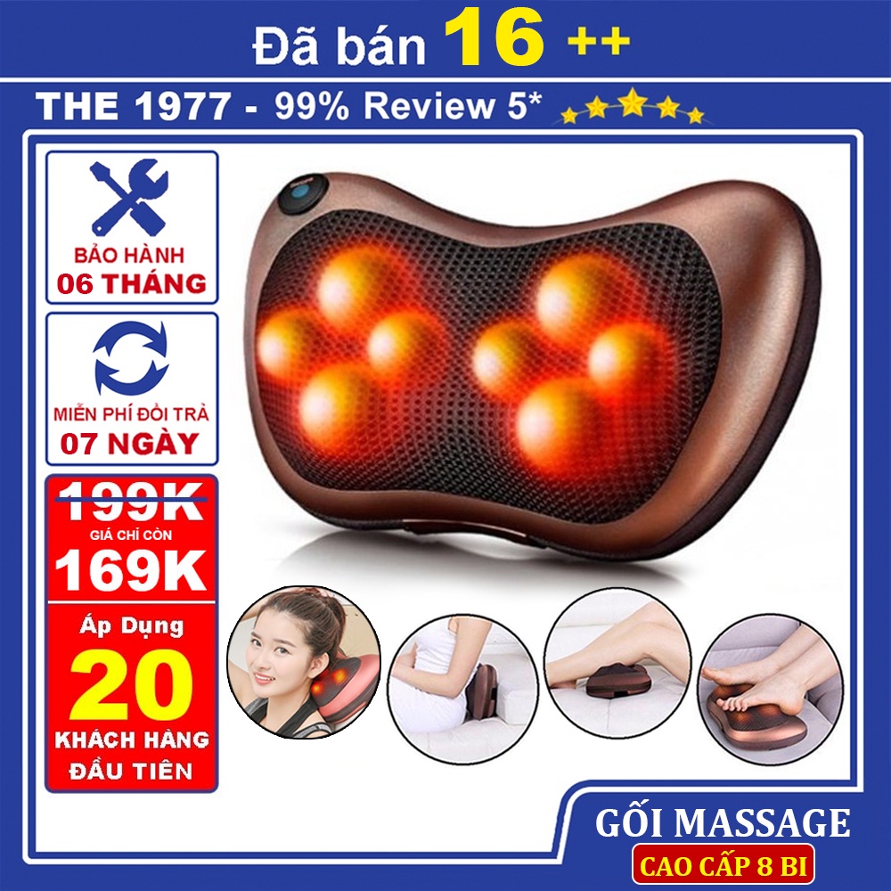 Gối massage cổ vai gáy hồng ngoại 8 bi cao cấp công nghệ Nhật Bản, máy mát xa toàn thân đa chức năng