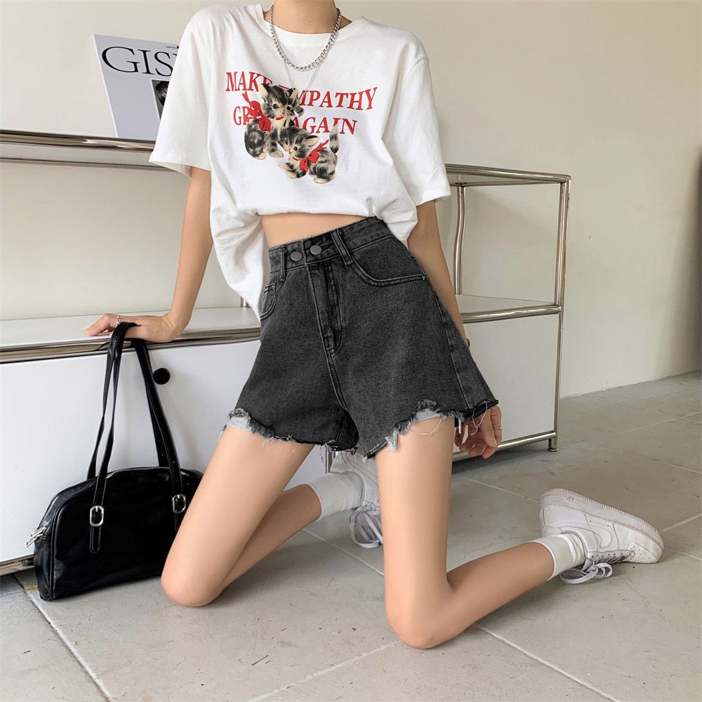 Quần Short Denim Lưng Cao Ống Rộng Thời Trang Mùa Hè Phong Cách Hàn Quốc Cho Nữ