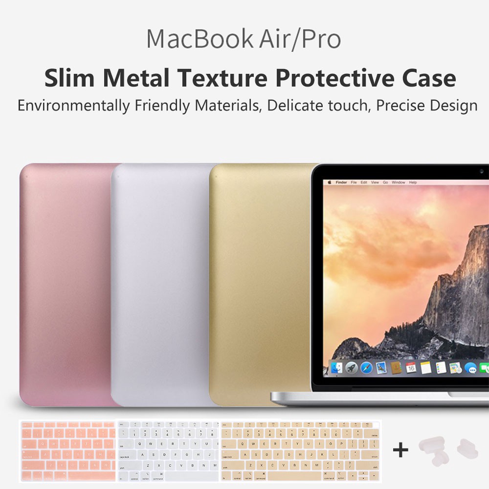 Vỏ nhựa cứng kết cấu kim loại kèm phủ bàn phím và cắm bụi cho Macbook Air Pro Retina 11 12 13 15 A1932 A1466