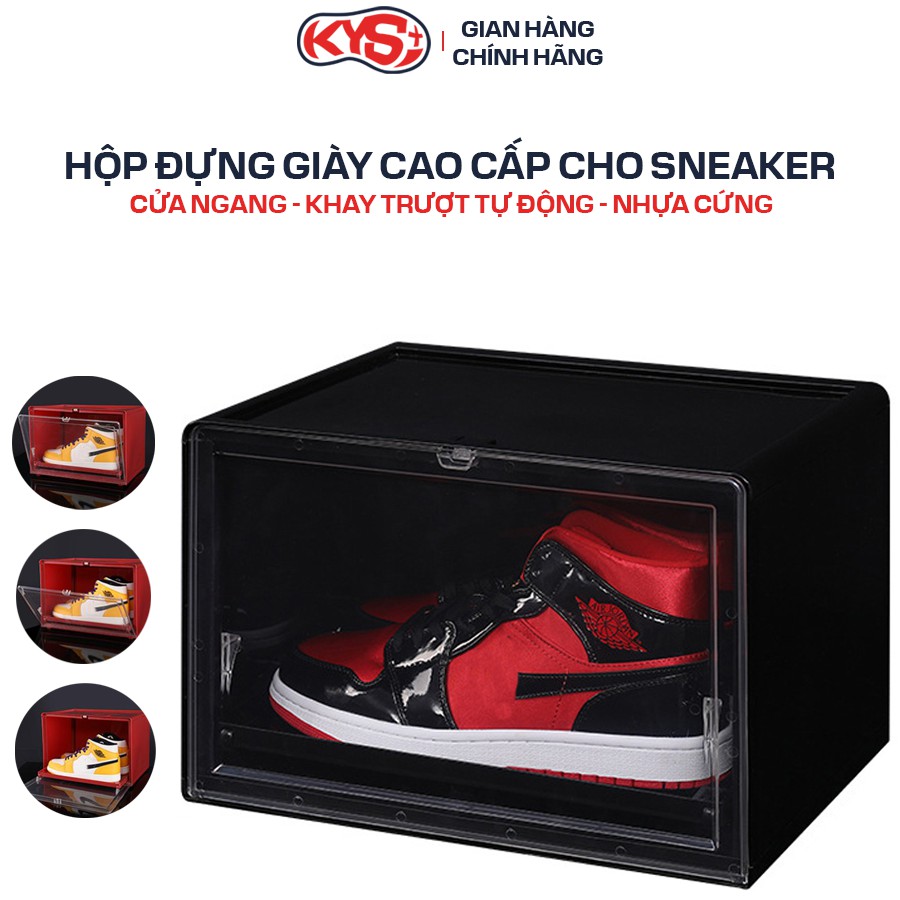 Hộp đựng giày sneaker cửa ngang khay trượt tự động cao cấp KYS - Màu Đen