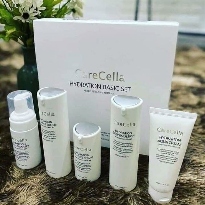 Bộ 5 sản phẩm chăm sóc da sữa rửa mặt nước hoa hồng toner serum kem dưỡng ẩm kem dưỡng da CareCella Hydration - GCoop