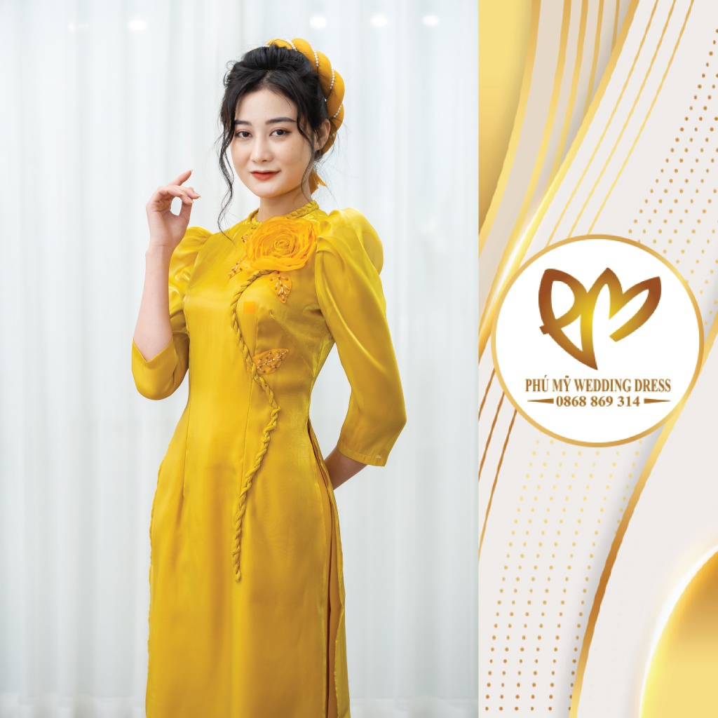 Áo dài von tơ bóng hoa hồng siêu xinh