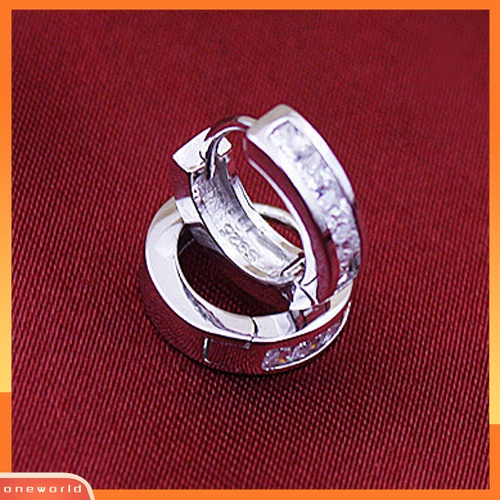 Khuyên tai dáng tròn mạ bạc đính đá hình vuông phong cách thời trang cho nam giới