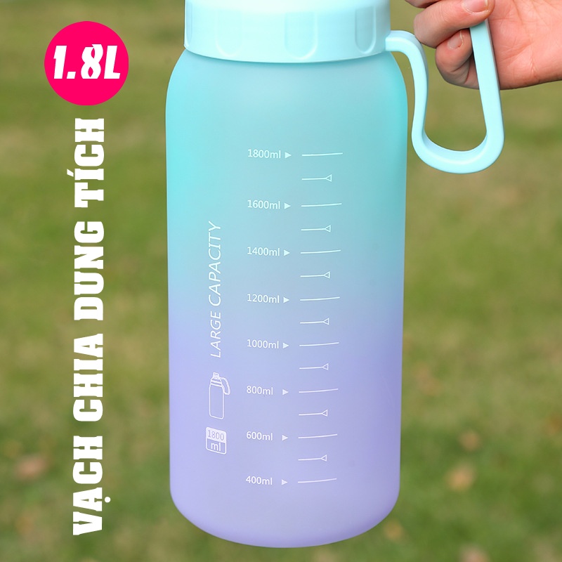 Bình Nước Thể Thao Tập Gym BN/07, Bình Đựng Nước Giữ Nhiệt Nóng Lạnh 1.8 Lít Tập Thể Dục Có Vạch Báo Giờ Uống Nước Cute