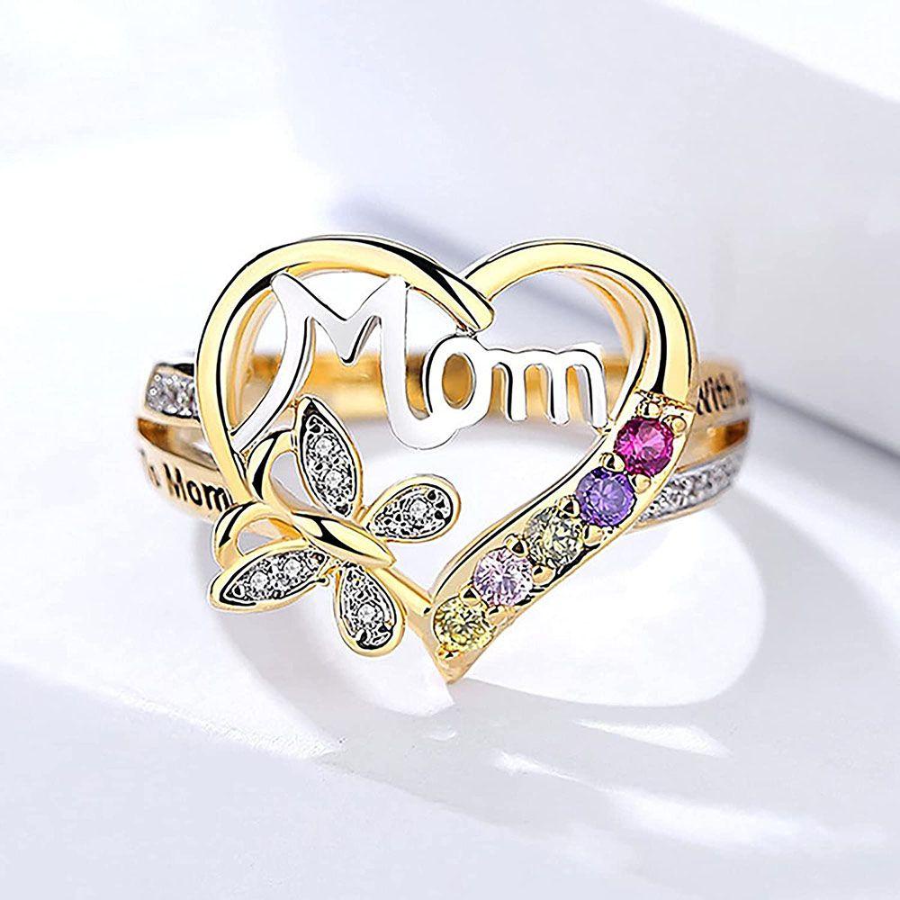 Eutus Nhẫn Đính Kim Cương Khắc Chữ MOM / Bướm Làm Quà Tặng Sinh Nhật Ngày Của Mẹ