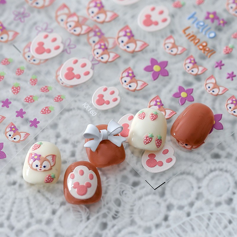 Miếng Dán Trang Trí Móng Tay Trong Suốt Họa Tiết Hoạt Hình 5D Dễ Thương