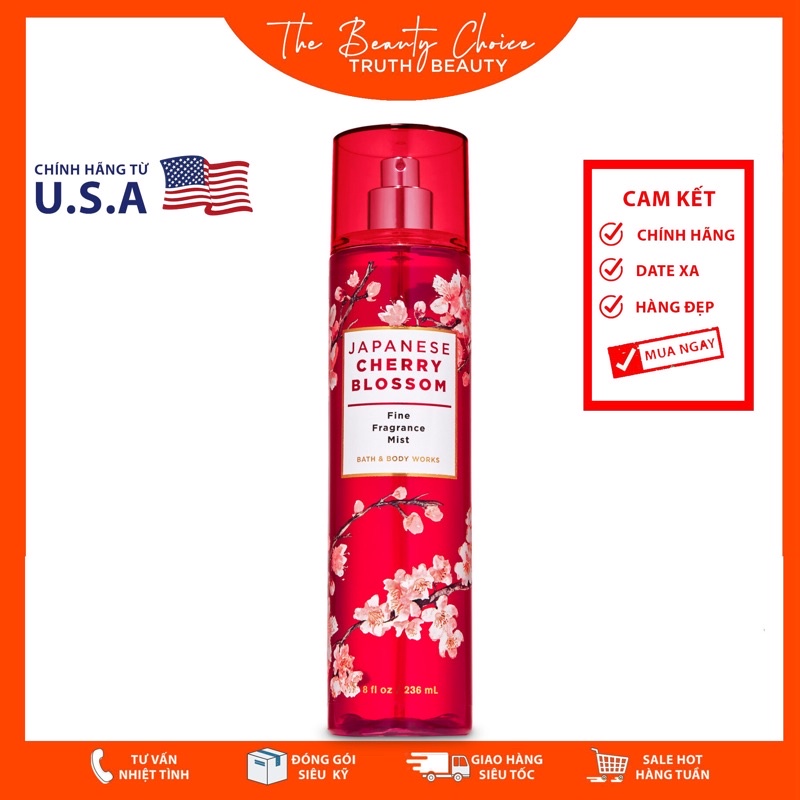 Xịt thơm toàn thân Bath &amp; Body Works - Japanese Cherry Blossom (236mL)