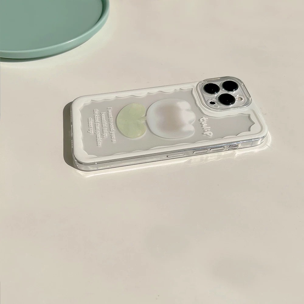 Ốp lưng iphone Hoa Tulip Trắng dạ quang kèm Laser 14promax/14pro/14/12promax/12pro/12/11promax/11/7plus/8plus - Ina Case