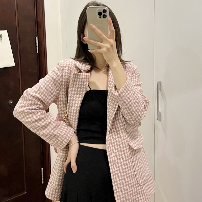 Áo khoác blazer tweed nữ 2 lớp dáng dài tay dài vải xịn hàng thiết kế Huien Design phong cách sang trọng form Hàn Quốc