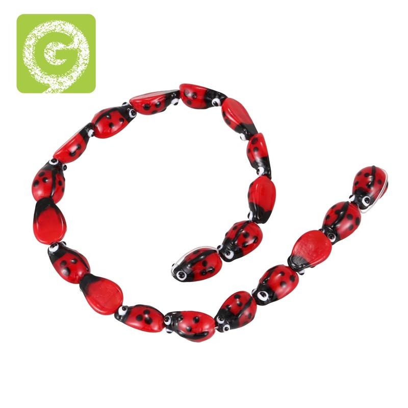 20pcs Ladybug Lampwork Glass Spacer Beads Red 15x10mm