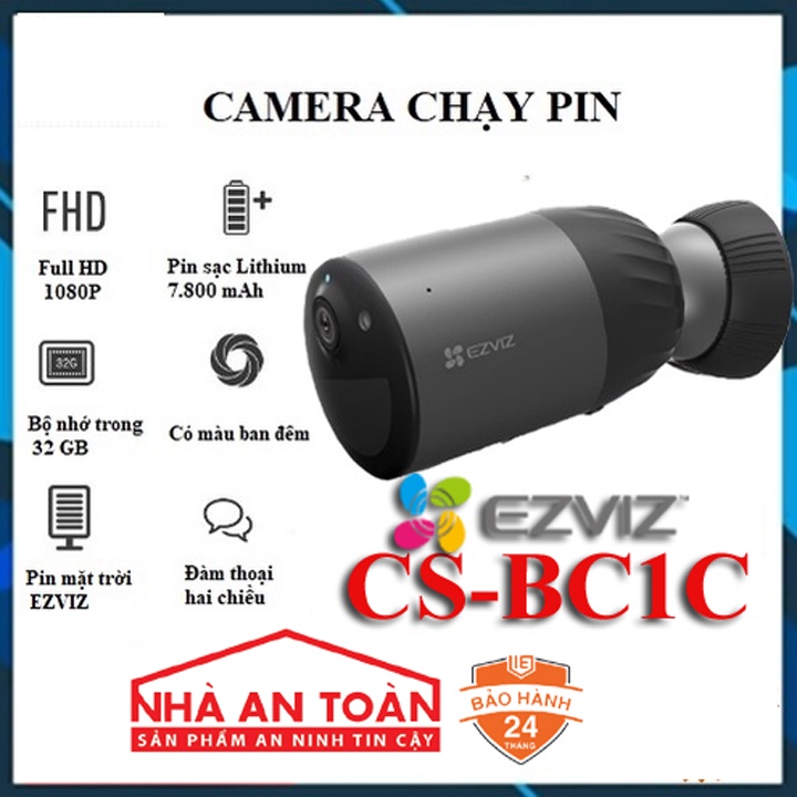 Camera IP Wifi 2MP ngoài trời dùng pin EZVIZ CS-BC1C kèm pin mặt trời  Ezviz CS-CMT-Solar hàng chính hãng Nhà An Toàn