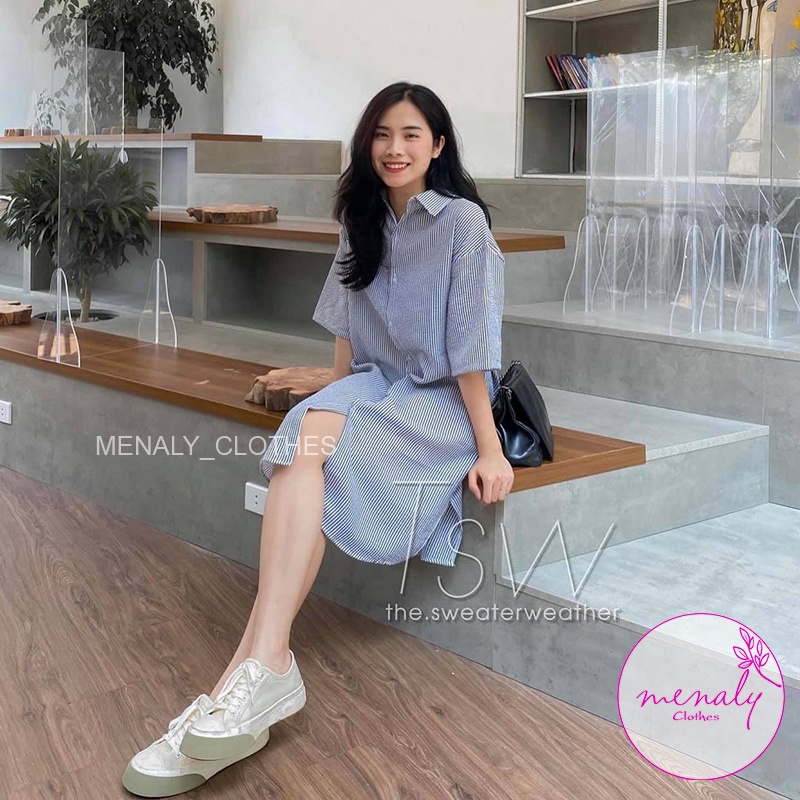 Váy sơ mi xuông rộng VH020, mẫu váy ulzzang style hàn quốc kiểu dáng năng động trẻ trung, bầu bí bon chen thoải mái