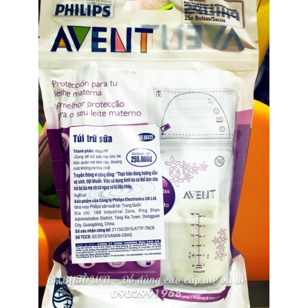 TÚI TRỮ SỮA PHILIPS AVENT 180ML - 25 TÚI