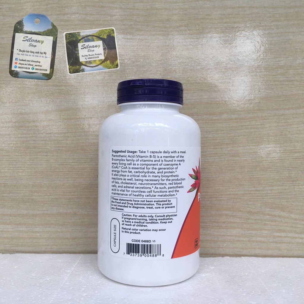 Vitamin B5 Pantothenic_Acid 500mg Now Foods | Thế Giới Skin Care