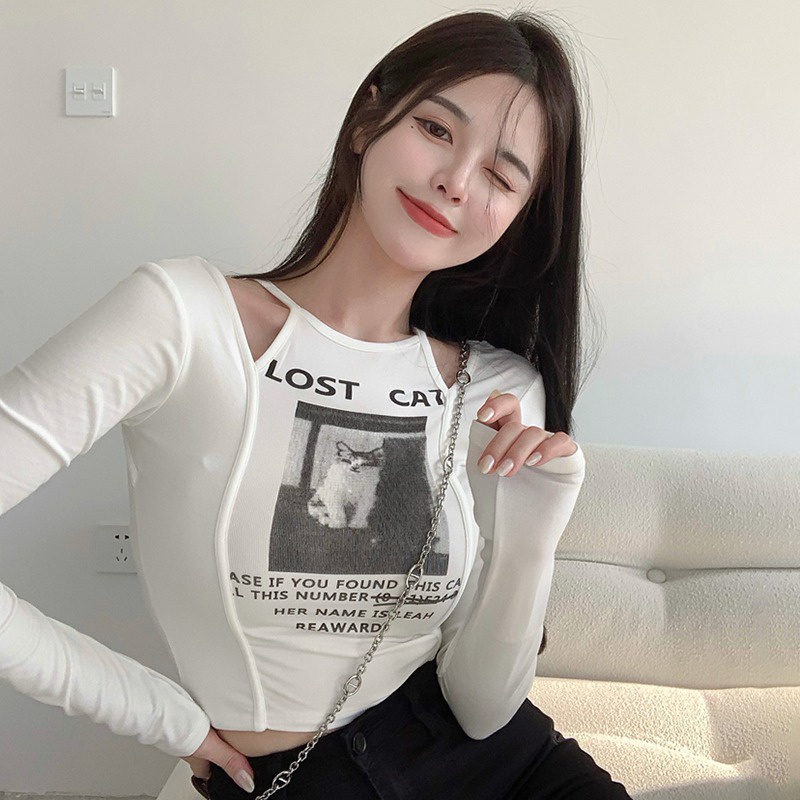 Áo thun lửng tay dài cổ V quyến rũ cho nữ