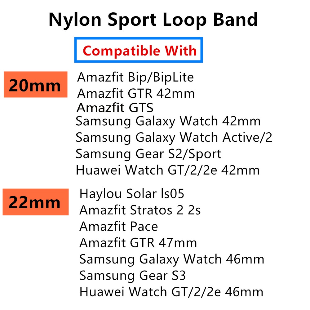 Dây Nylon 20mm 22mm Cho Đồng Hồ Thông Minh Samsung Galaxy Watch 3 45mm / 46mm / 42mm / Active 2 S3 Frontier Huawei GT 2 / 2e / pro