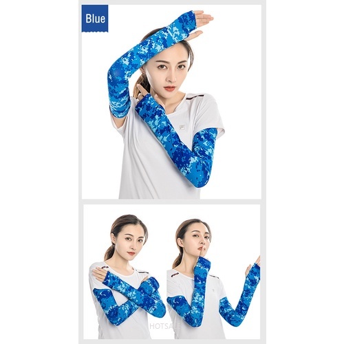 Găng Tay Ống Chống Tia UV Bằng Lụa Mát Họa Tiết Rằn Ri Cho Nam Và Nữ Đi Xe Đạp 50+