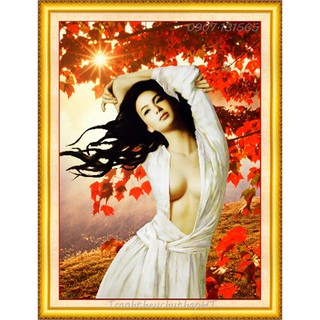 Tranh đính đá nét đẹp thiếu nữ VS417 (65*50cm), DF2301 (63*50cm) - tự đính