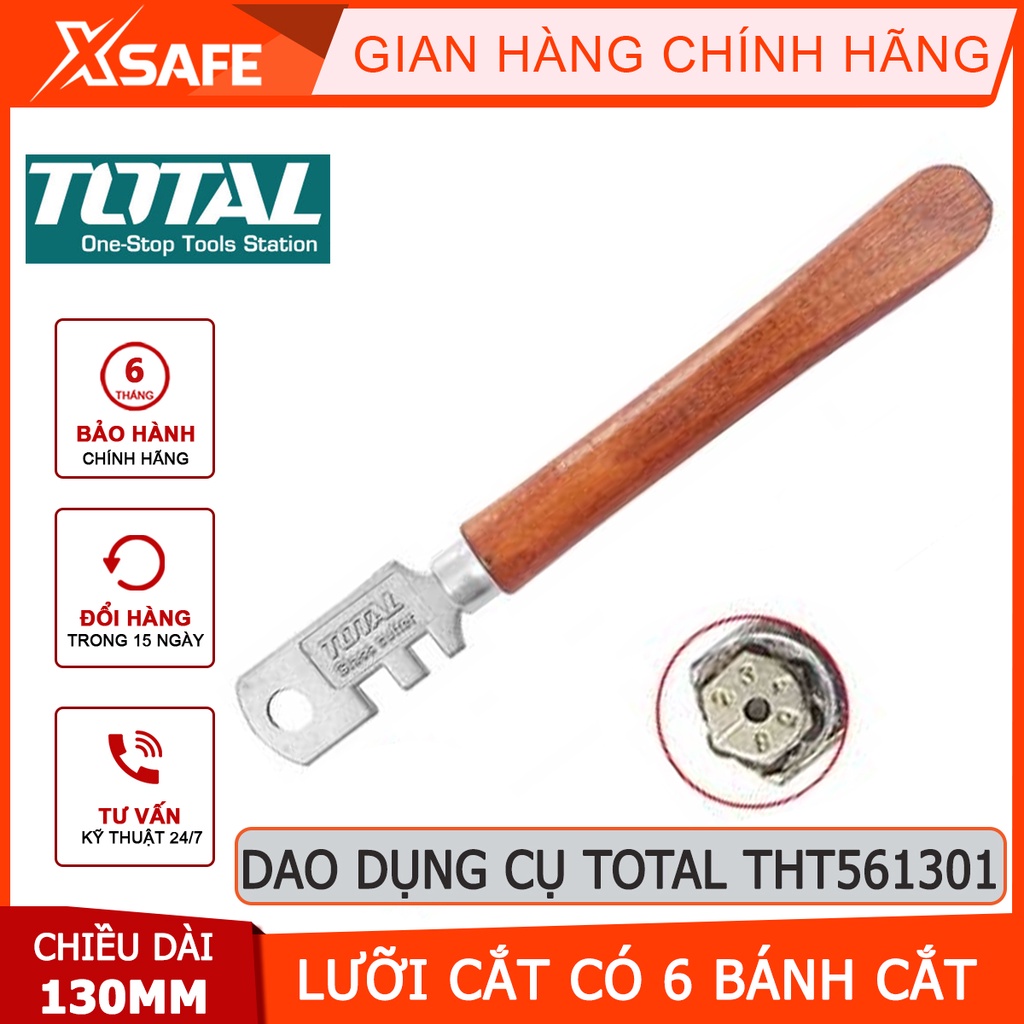 Dao cắt kiếng TOTAL THT561301 | dụng cụ bẻ kính Tay cầm bằng gỗ, Lưỡi cắt kính có 6 bánh cắt, Chiều dài: 130mm