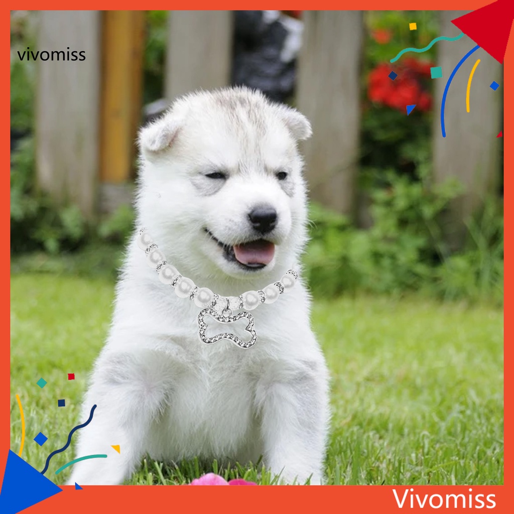 Vòng cổ mặt hình chú chó đính ngọc trai nhân tạo không phai màu