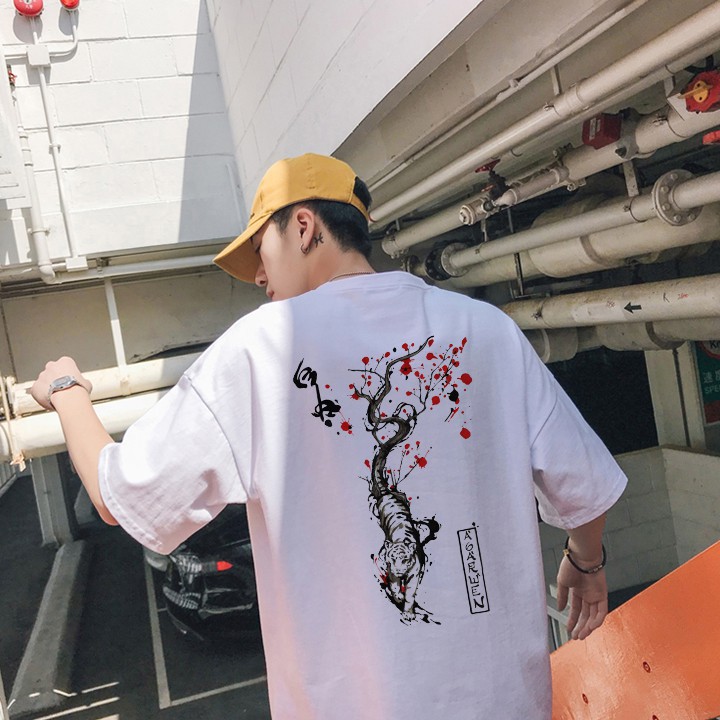 Áo phông tay lỡ HỔ ÔM GỐC CÂY, áo thun unisex form rộng trắng basic | BigBuy360 - bigbuy360.vn
