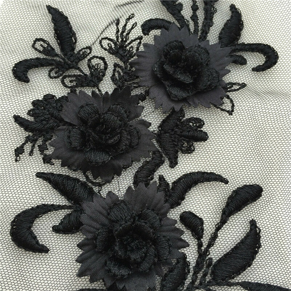 Vải ren thêu hoa 3D đính đá hạt ngọc trai nhiều màu sắc trang trí váy cưới chuyên may vá quần áo thủ công DIY