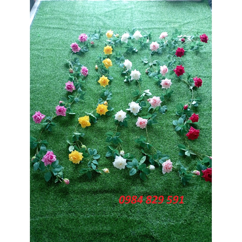 Dây hoa hồng gai leo cao cấp 2m-dây hoa hồng giả trang trí
