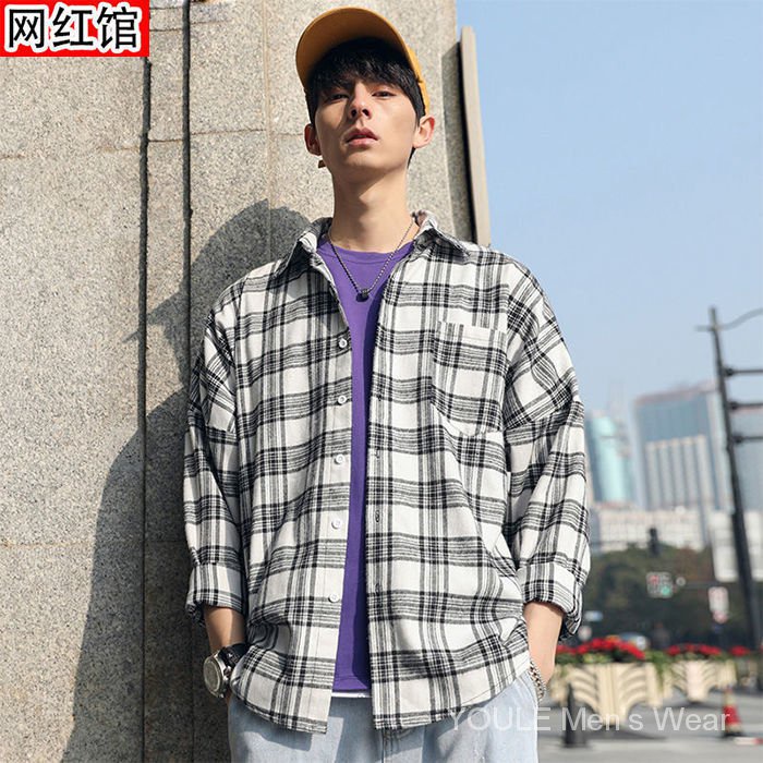 Áo Khoác Sơ Mi Họa Tiết Sọc Caro Thời Trang Phong Cách Hồng Kông Hàn Quốc Cho Nam | BigBuy360 - bigbuy360.vn