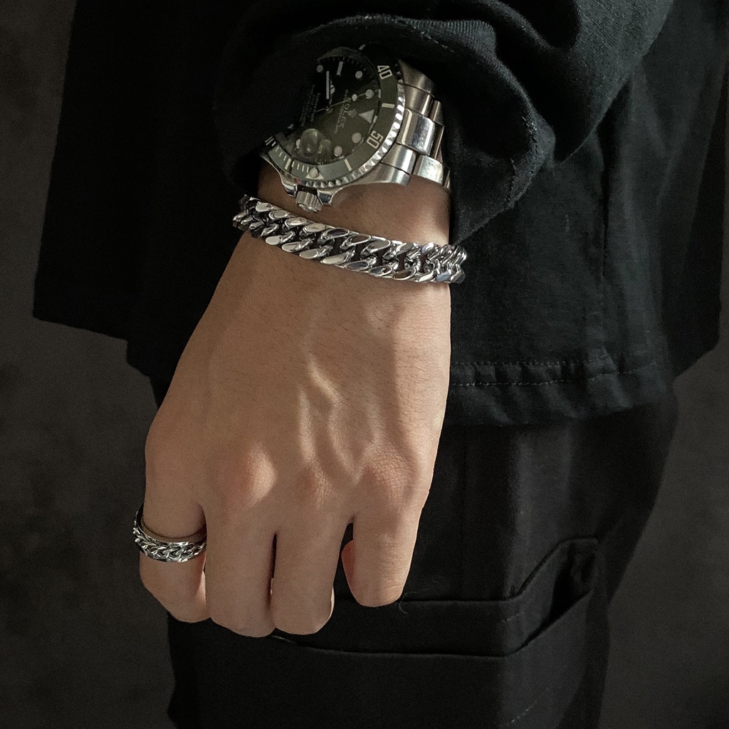 Vòng Tay Nam SAZ Màu Bạc Mắt Xích HipHop Lắc Tay Unisex Thời Trang Đeo Nam Nữ Basic  - Vòng TIN