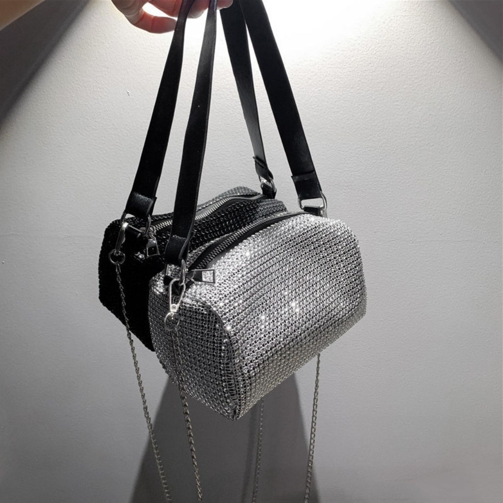 Túi đeo chéo nữ mã DD01, túi xách tay, hình chữ nhật đính đá, cá tính, 2 màu đen trắng, minstore