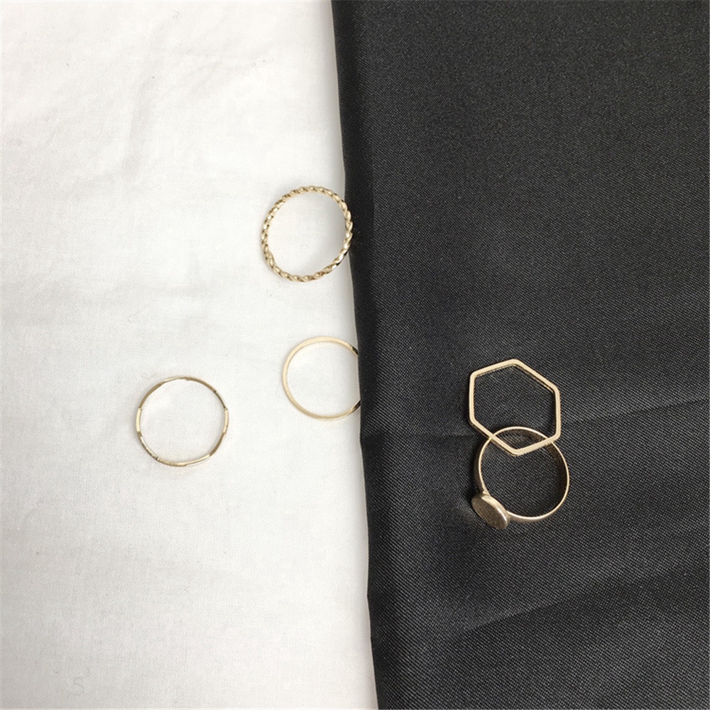 Bộ 5 chiếc nhẫn kim loại phong cách Hàn Quốc đơn giản