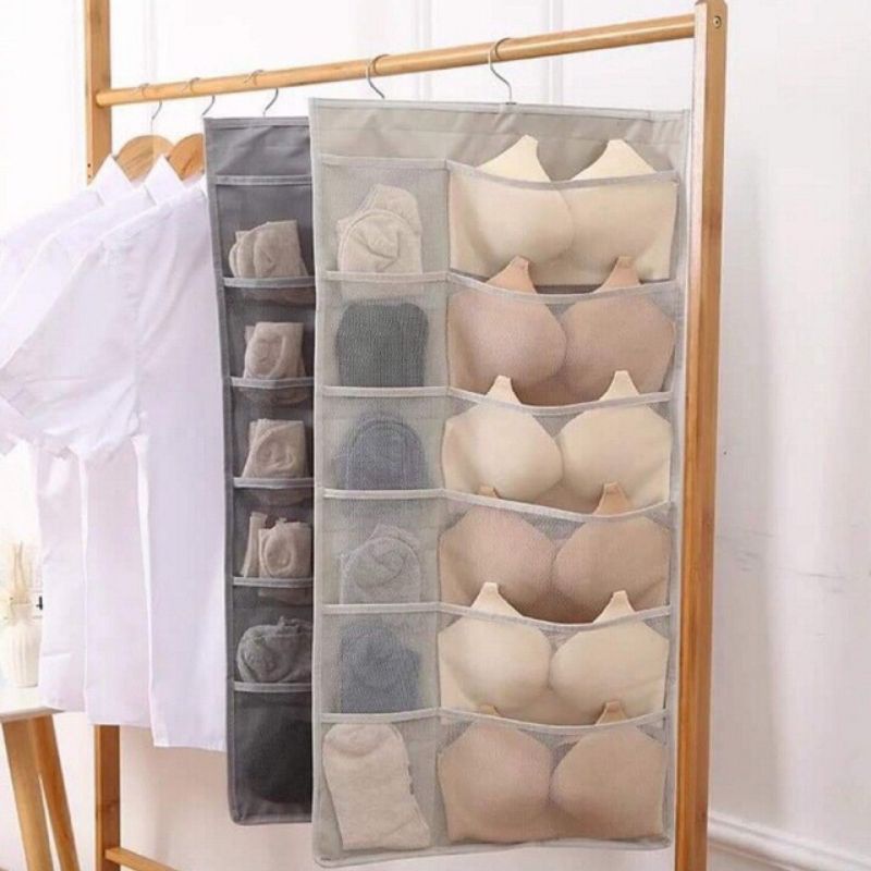 Xám/Be Túi treo tất , treo đồ lót 2 mặt 30 ngăn