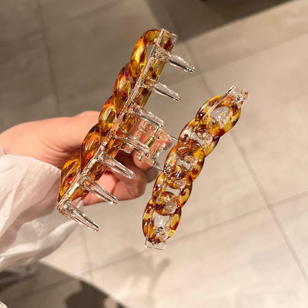 Kẹp Tóc Đuôi Ngựa Bằng Nhựa Trong Suốt Họa Tiết Da Báo Màu Cầu Vồng Ngọt Ngào