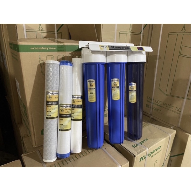 Bộ lọc chặn đầu nguồn 3 cốc máy lọc nước kangaroo bao gồm bộ lõi lọc nước 123 20 inch