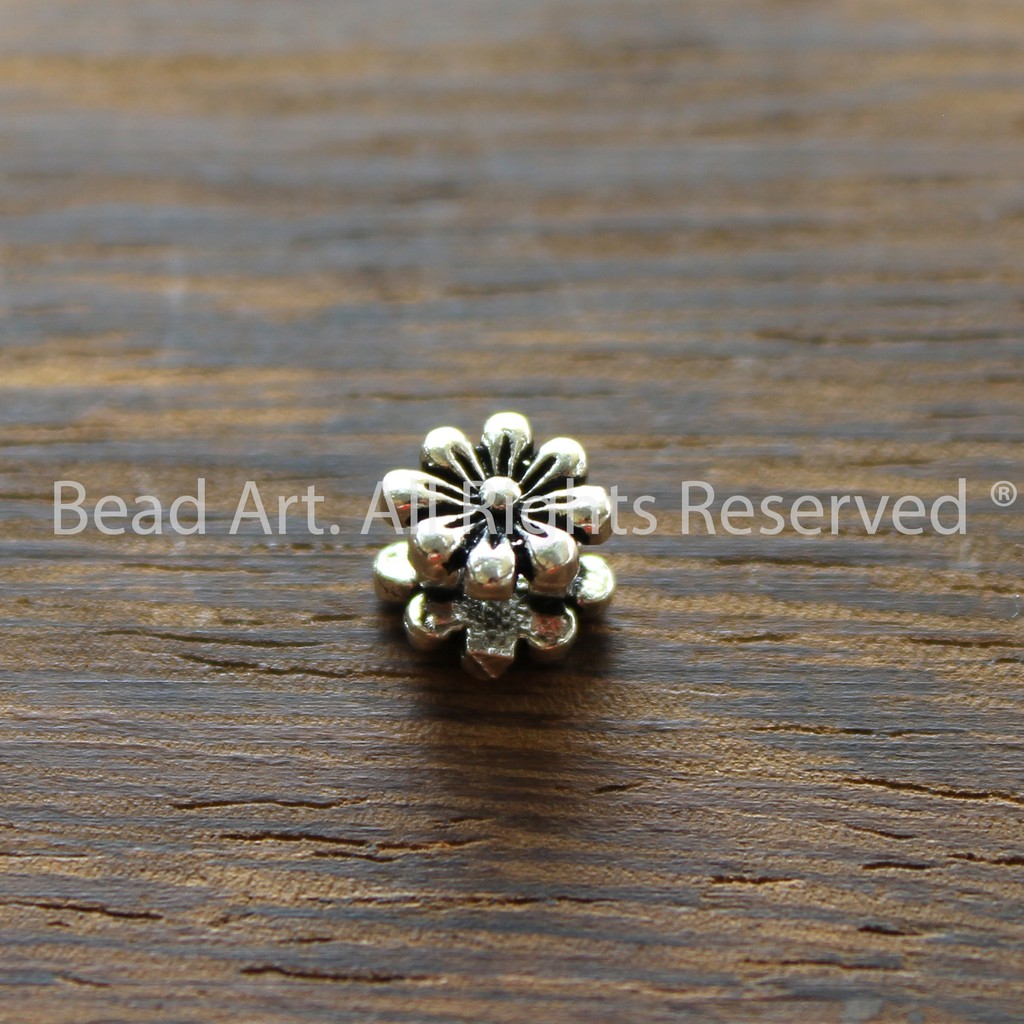Charm Hình Hoa Bạc 925 8mm, Hai Mặt, Charm Làm Vòng Tay, Trang Sức, Trang Sức Yoga, Phong Thuỷ, Charm Cách S450