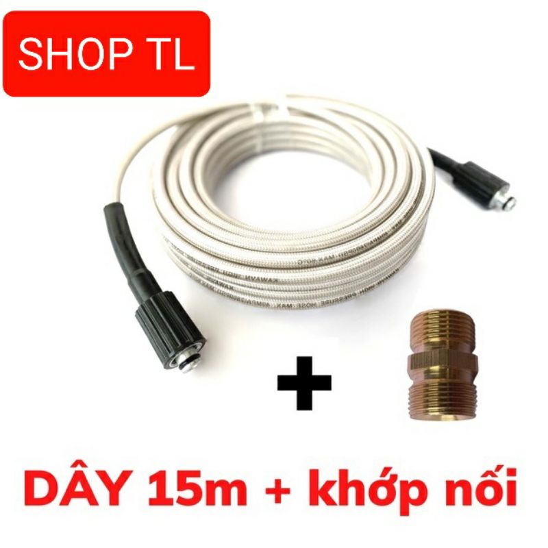 Dây rửa xe, 10, 15, 20m, Dây rửa xe áp lực cao tặng kèm khớp đồng nối dây
