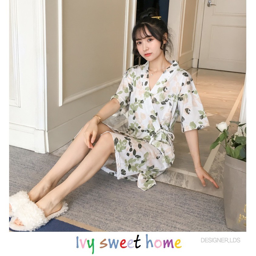 Áo choàng ngủ nữ cotton 🌿 Kimono ngủ mặc nhà nhiều họa tiết dễ thương 🌿 IVY014 | BigBuy360 - bigbuy360.vn
