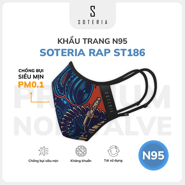 Khẩu trang thời trang Soteria Rap ST186 - N95 lọc 99% bụi mịn 0.1 micro - Size S,M,L