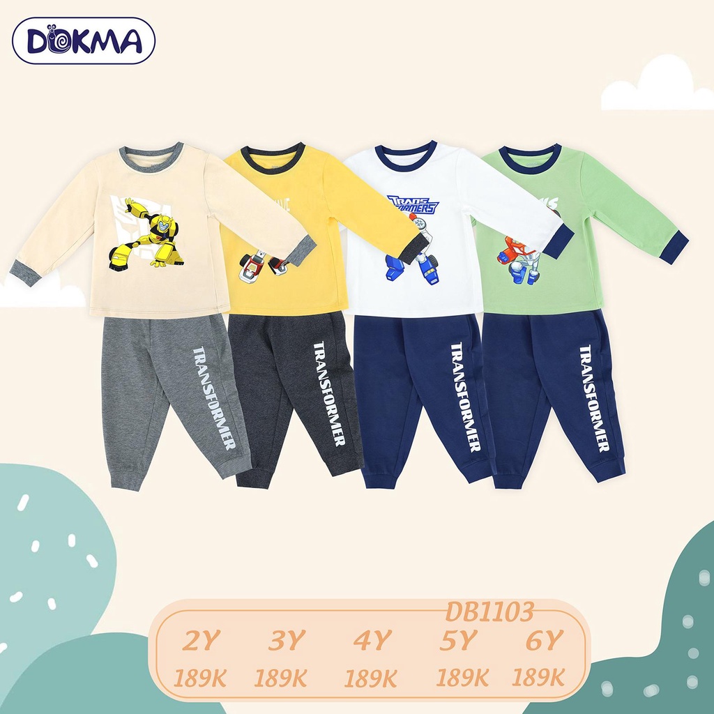 Bộ dài tay bé trai Dokma - chất cotton hữu cơ mềm mịn, co giãn, thấm hút