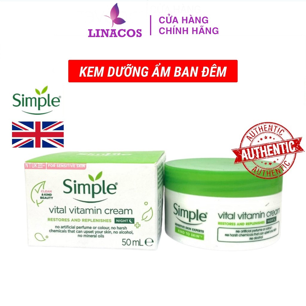 Kem dưỡng ẩm da ban đêm Simple Kind To Skin Vital Vitamin Night 50ml - LINACOS