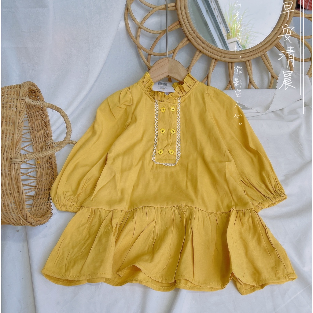 Váy Dài Tay Thu Đông Dành Cho Bé Gái Chất Liệu Đũi Phối Ren Cổ Trụ - V38-2021  - Babi mama