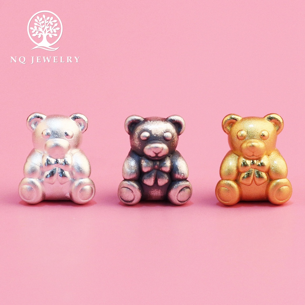 Charm bạc xỏ ngang gấu đáng yêu - NQ Jewelry
