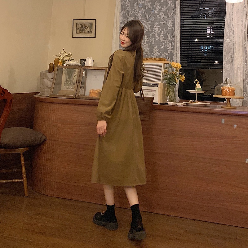 Đầm Nhung Cổ Chữ V Dáng Ôm Thời Trang Retro Xinh Xắn Cho Nữ