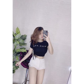 áo croptop rút dây in chữ