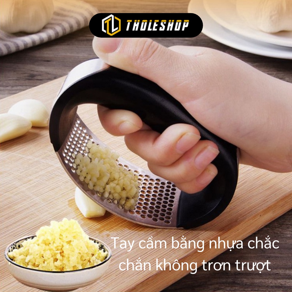 Đồ Ép Tỏi - Dụng Cụ Nghiền, Dập Tỏi, Hành, Gừng Inox Cán Đen Cao Cấp 8282